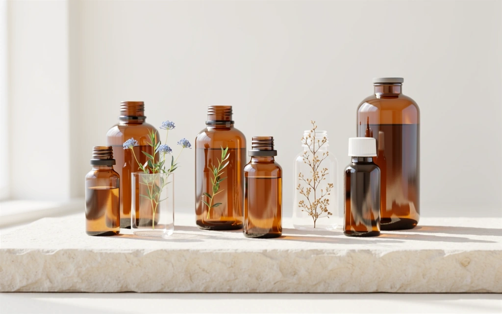 Naturliga extrakt och flaskor